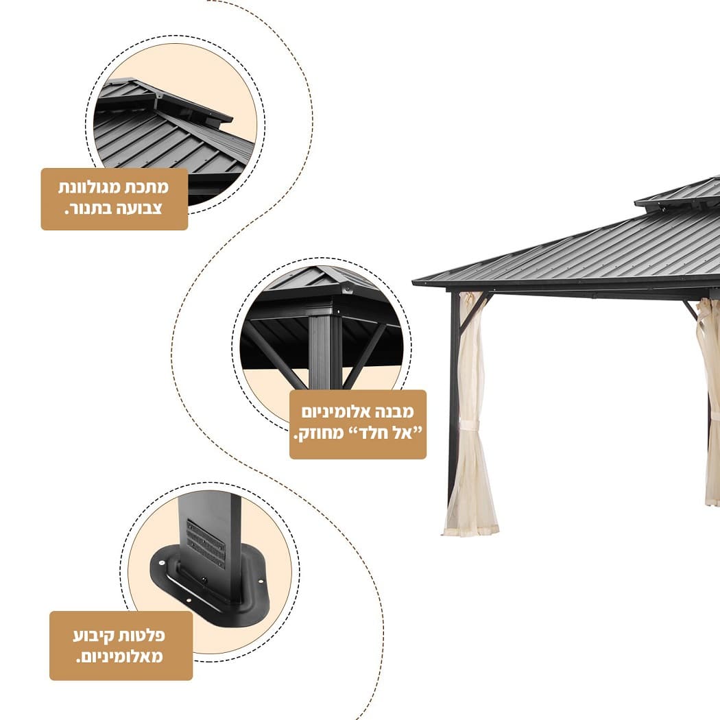 גזיבו אלומיניום דגם קנזס דלוקס 3.65X6 מטר