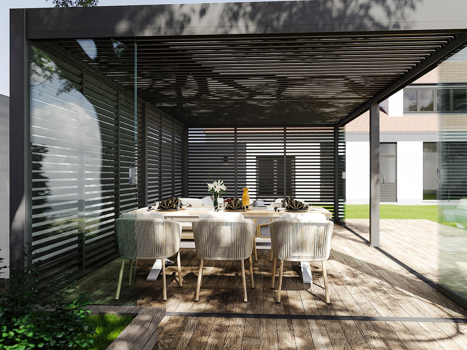 פרגולה אלומיניום דגם פריים 4X8 גג נפתח