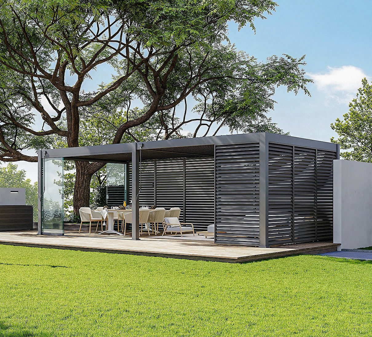 פרגולה אלומיניום דגם פריים 4X8 גג נפתח