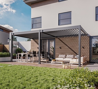 פרגולה אלומיניום צמוד קיר פלוס 2.94X6 גג נפתח