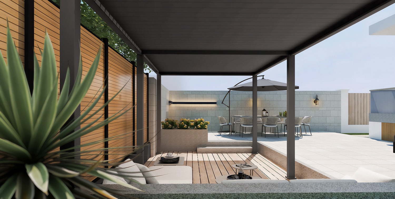 פרגולה אלומיניום דגם פלוס 3X6 גג חשמלי