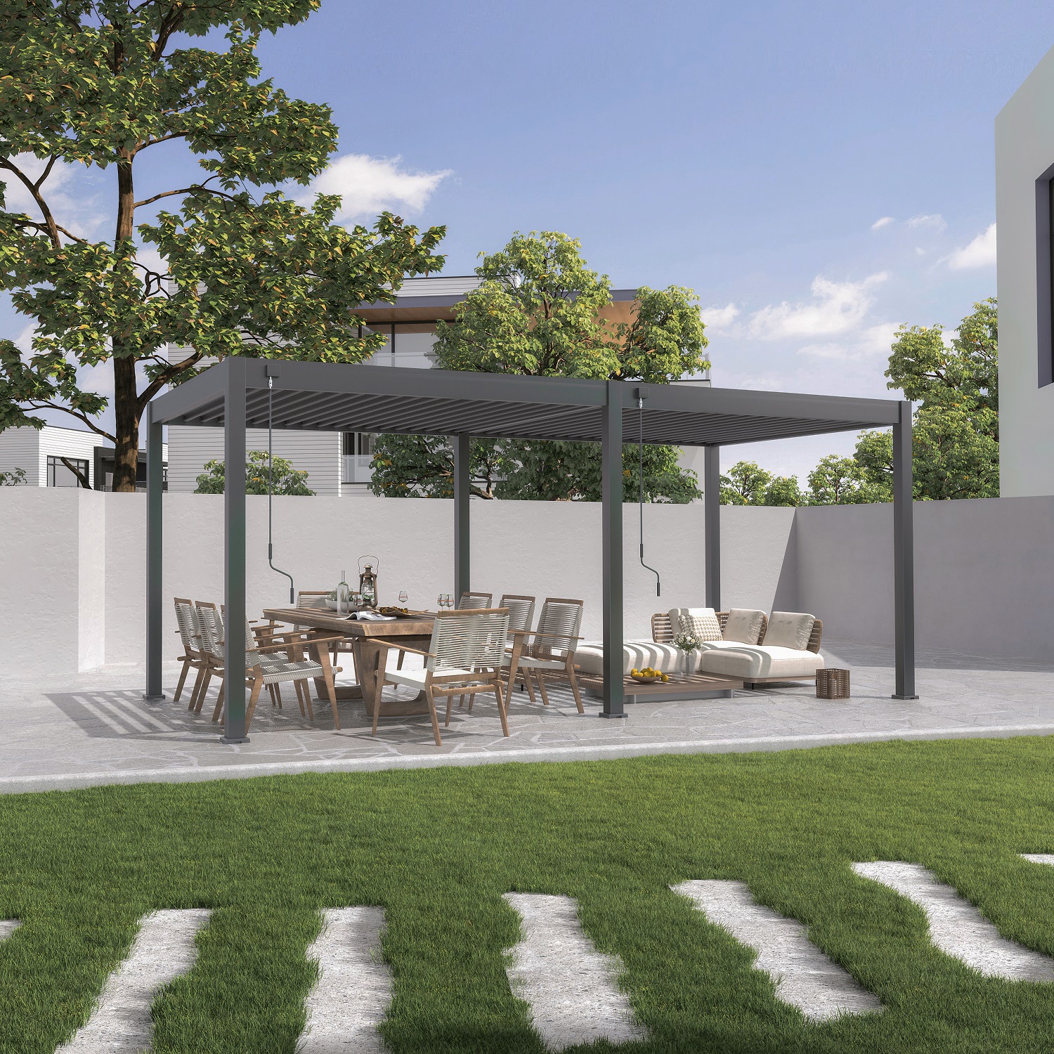 פרגולה אלומיניום דגם פלוס 3X6 גג חשמלי