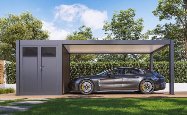 פרגולה אלומיניום חנייה לרכב + מחסן